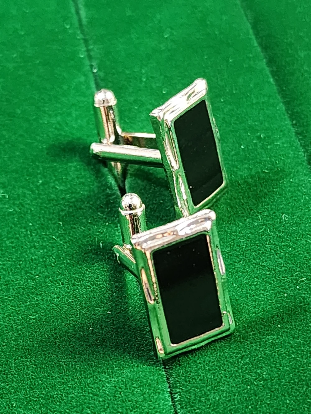 Vintage Silver & Black Rectangular Cufflinks - Classic Men's Accessory